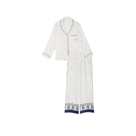 Пижама Satin Long Pajama Set White Dots