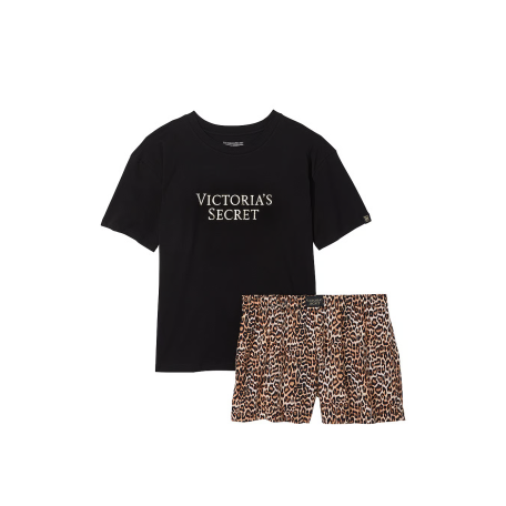 Хлопковая пижама Victoria's Secret Tee-Jama Set Leopard