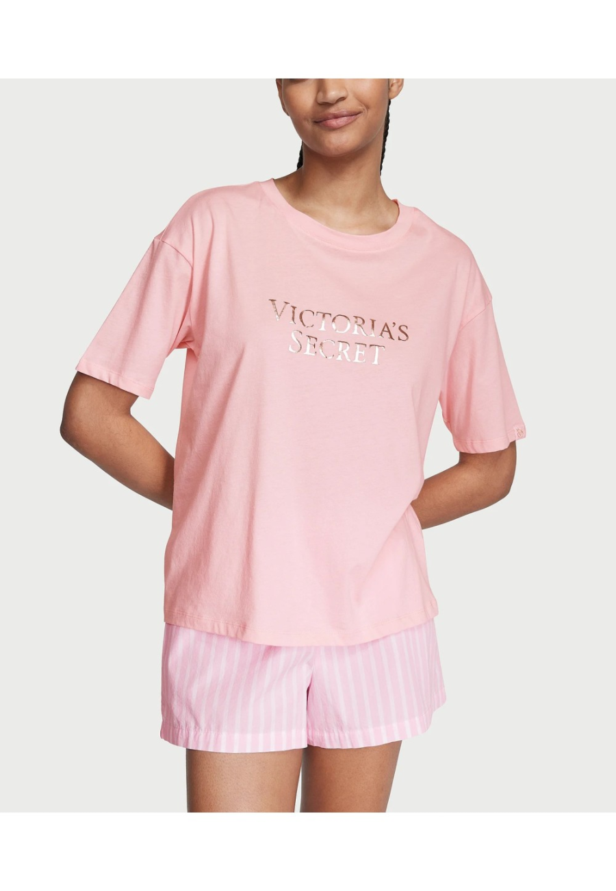 Бавовняна піжама Victoria's Secret Tee-Jama Set Pretty Blossom Stripes