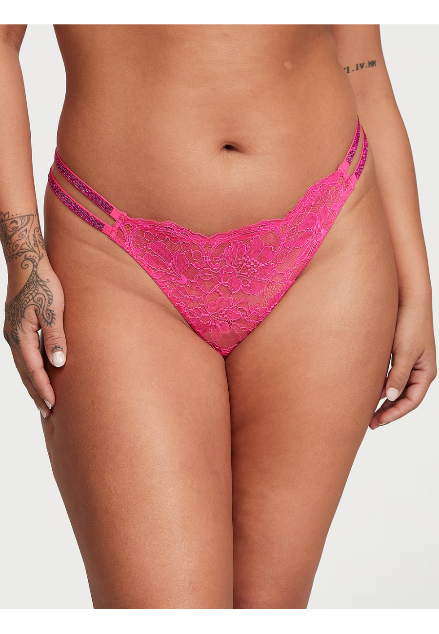 Трусики Double Shine Strap Lace Thong Panty Forever Pink