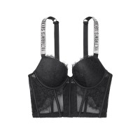 Бюстье Виктория Сикрет Black Lace Shine Strap Bra