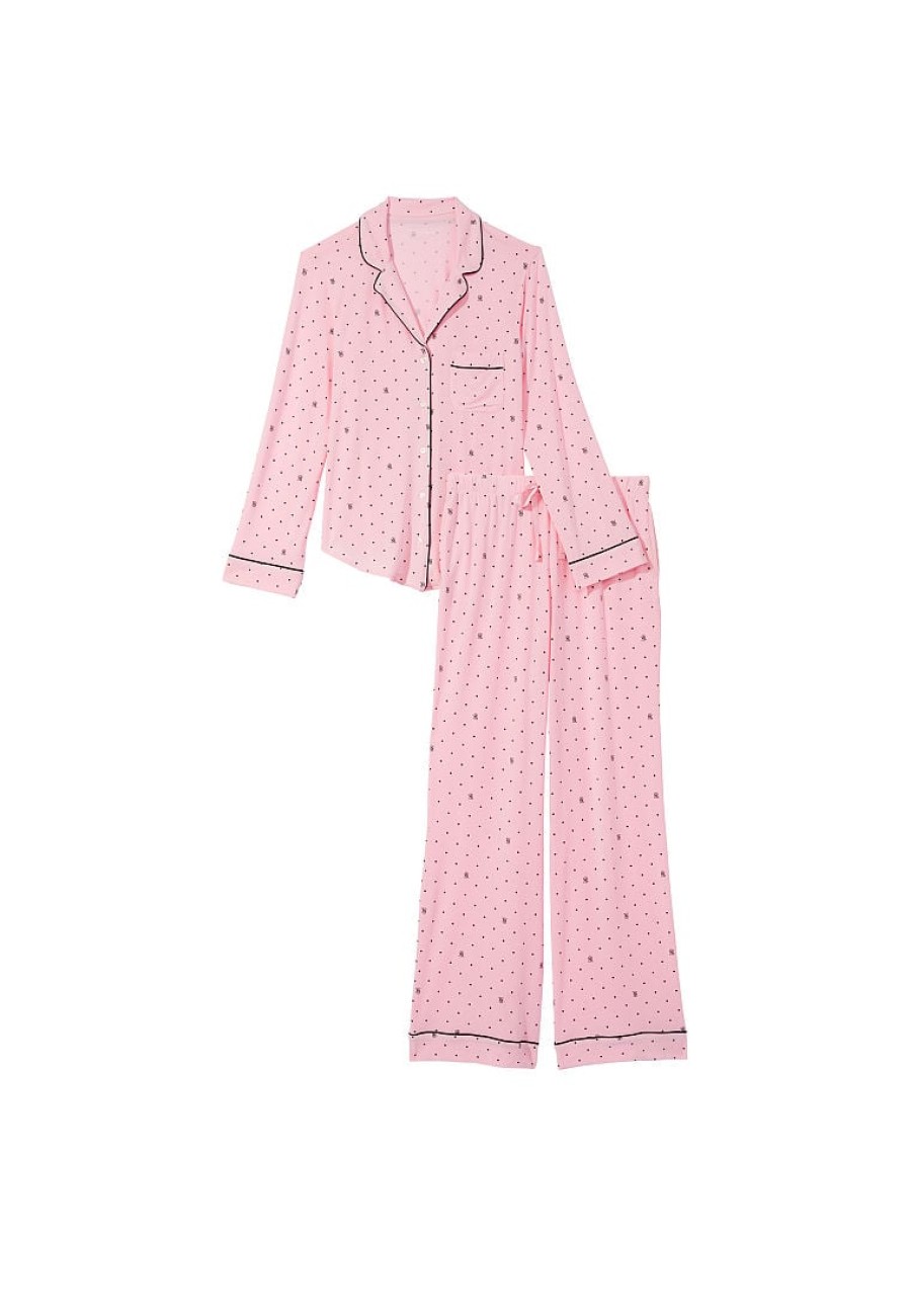 Піжама модал Victoria's Secret Modal Long Pajama Set Pretty Blossom Logo Pin Dot