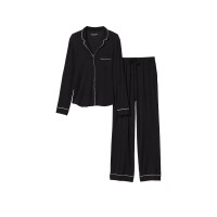 Піжама модал Victoria's Secret Modal Long Pajama Set Black W Angel Pink Piping
