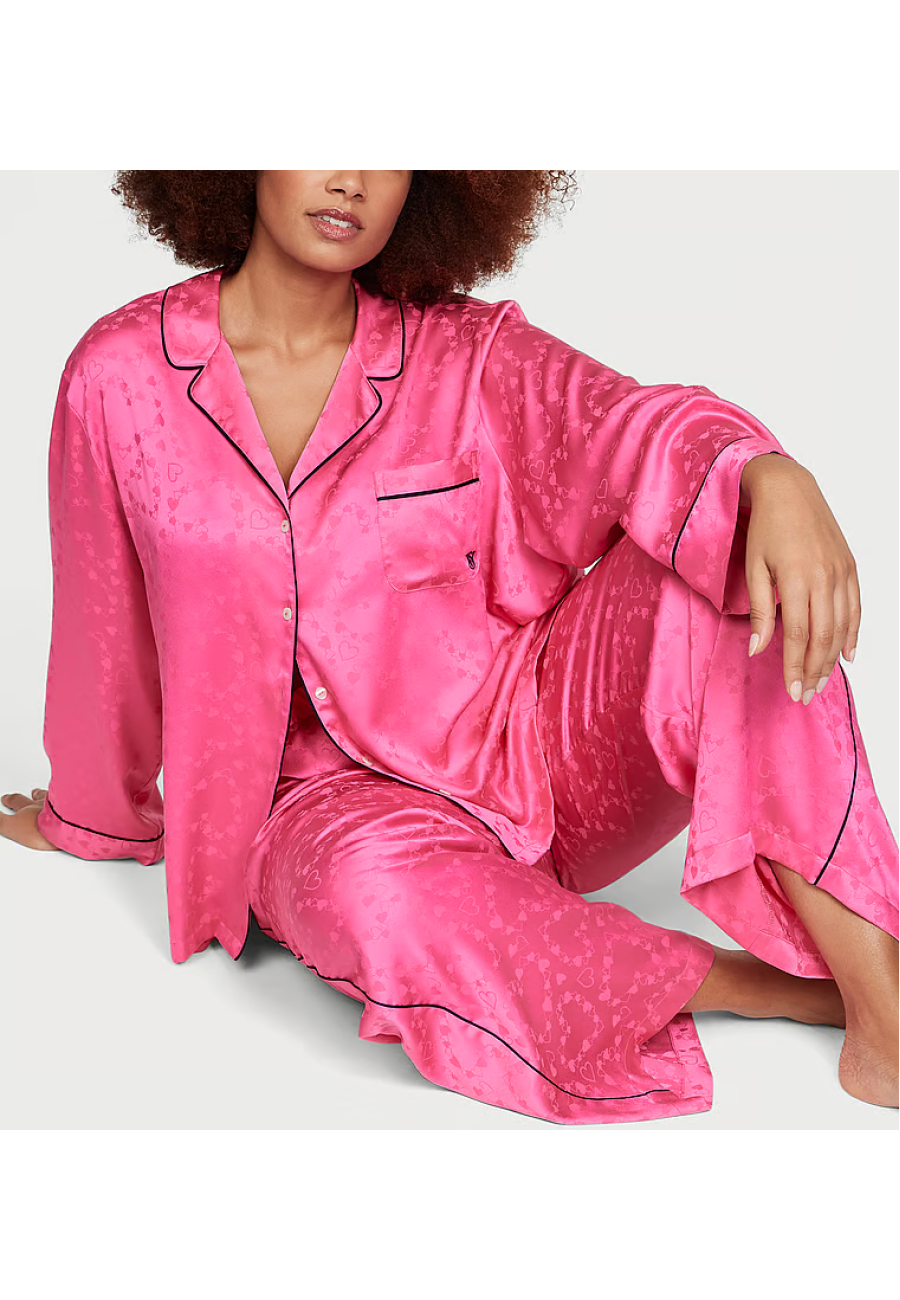 Сатинова піжама Victoria's Secret Satin Long Pajama Set Hollywood Pink