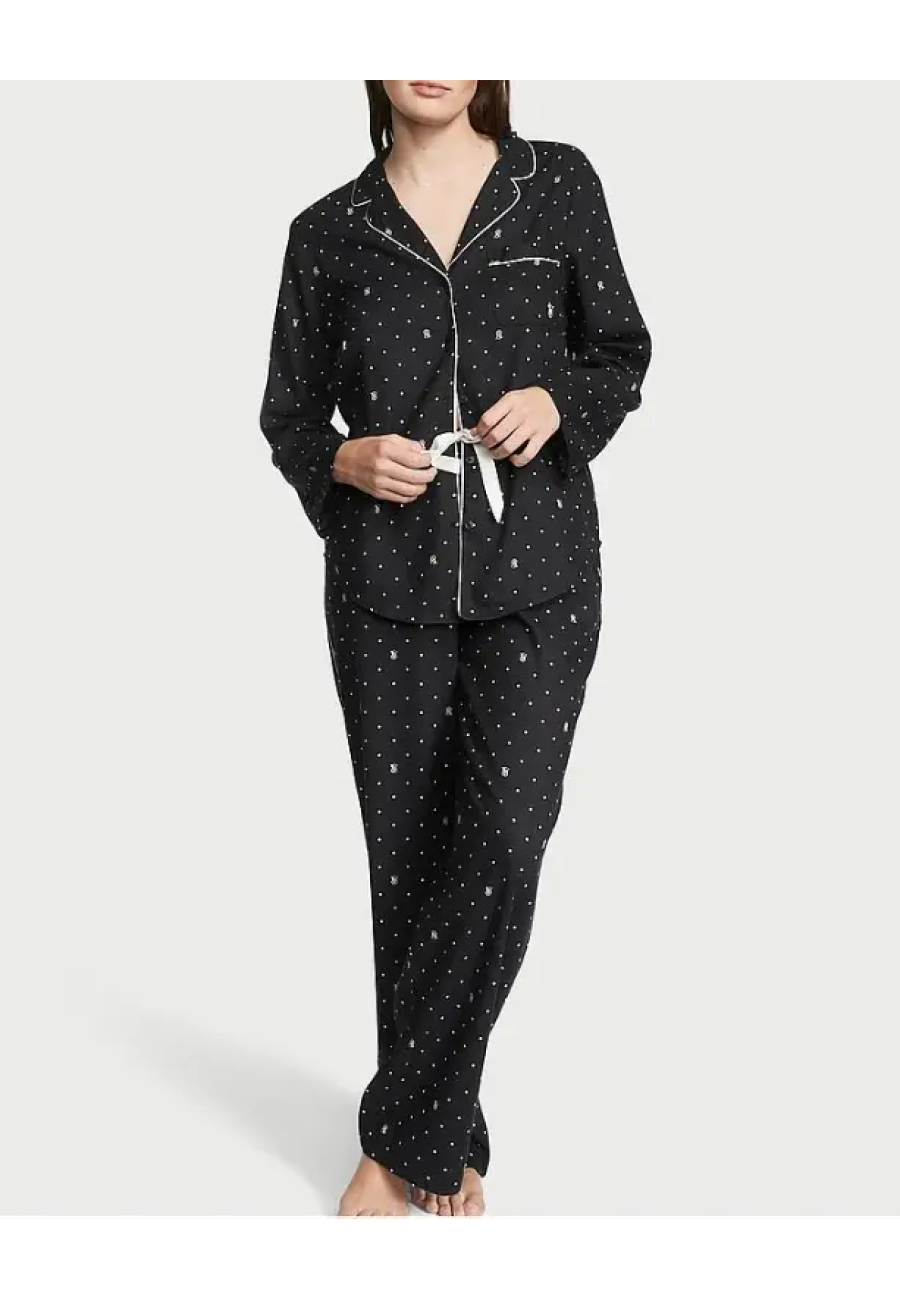 Фланелева піжама Flannel Long Pajama Set Black Dot