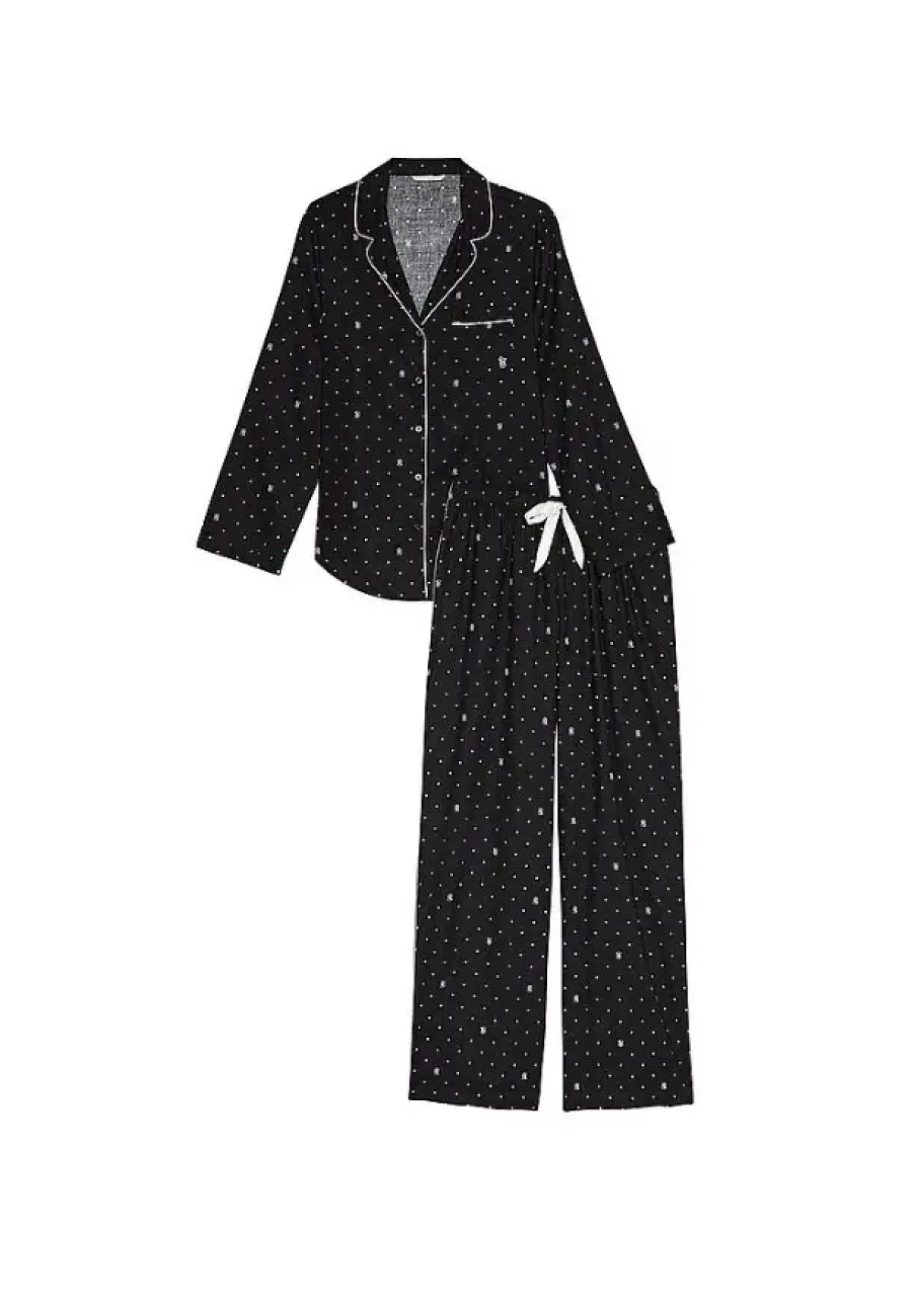 Фланелевая пижама Flannel Long Pajama Set Black Dot
