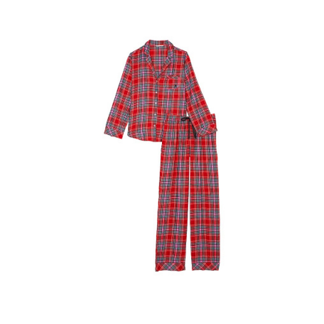 Фланелевая пижама Виктория Сикрет Flannel Long Pajama Set Lipstick Plaid