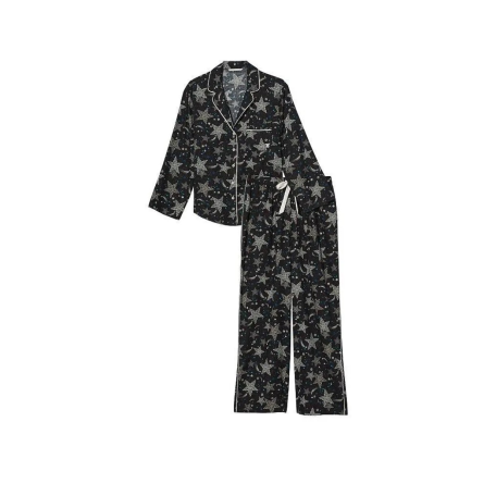 Фланелевая пижама Виктория Сикрет Flannel Long Pajama Set Black Stars