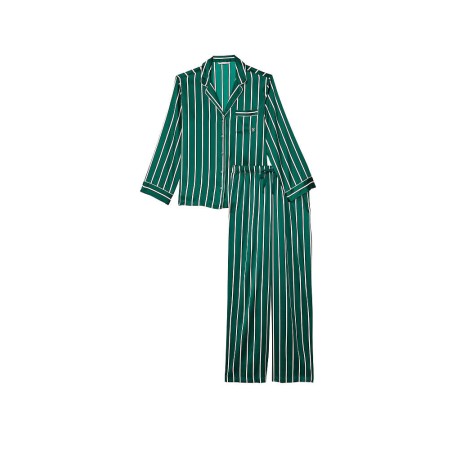 Сатиновая пижама Victoria's Secret Satin Long Pajama Set Green Stripe