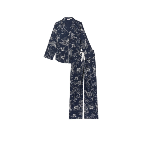 Фланелевая пижама Виктория Сикрет Flannel Long Pajama Set Noir Navy Pegasus