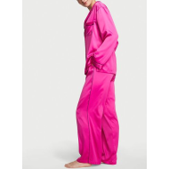 Сатинова піжама Victoria's Secret Satin Long Pajama Set Fuchsia Frenzy Pink