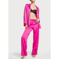 Сатинова піжама Victoria's Secret Satin Long Pajama Set Fuchsia Frenzy Pink