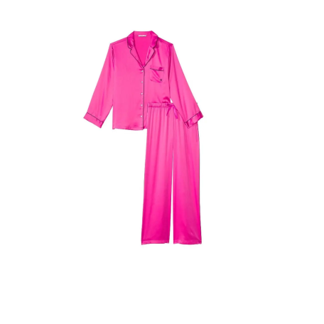 Сатиновая пижама Victoria's Secret Satin Long Pajama Set Fuchsia Frenzy Pink