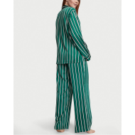 Сатинова піжама Victoria's Secret Satin Long Pajama Set Green Stripe
