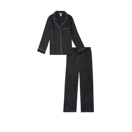 Сатинова піжама Victoria's Secret Satin Long Pajama Set Black