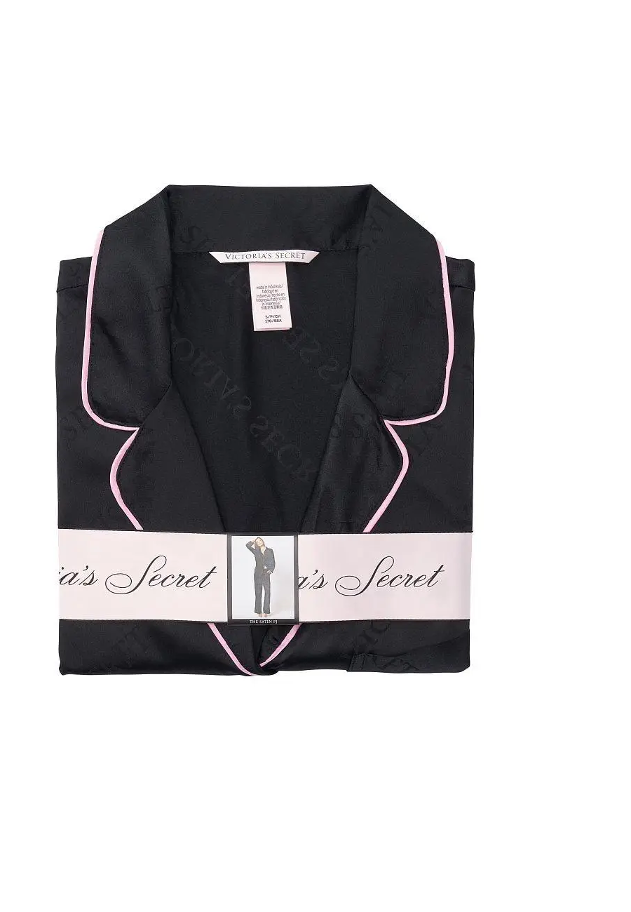 Сатиновая пижама Victoria's Secret Satin Long Pajama Set Black