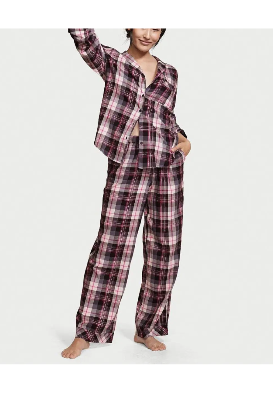 Фланелевая пижама Виктория Сикрет Flannel Long Pajama Set Pink Plaid