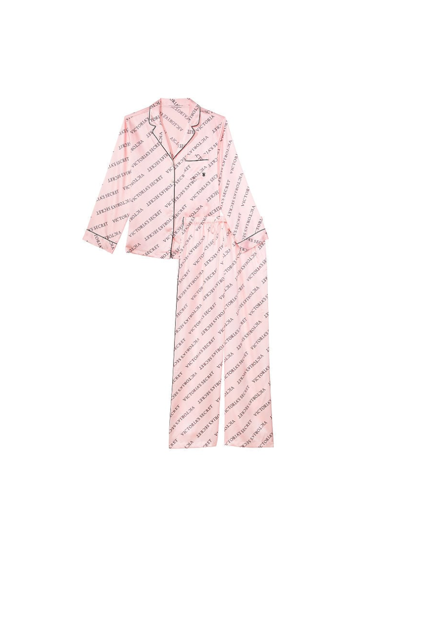 Сатинова піжама Victoria's Secret Satin Long Pajama Set Purest Pink