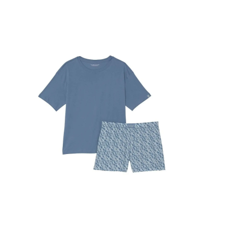 Хлопковая пижама Victoria's Secret Pajama Set Cotton Blue Logo