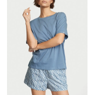 Бавовняна піжама Victoria's Secret Pajama Set Cotton Blue Logo
