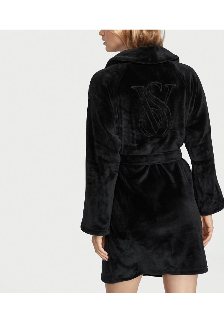 Халат Victoria's Secret Short Cozy Robe Black Embossed Logo