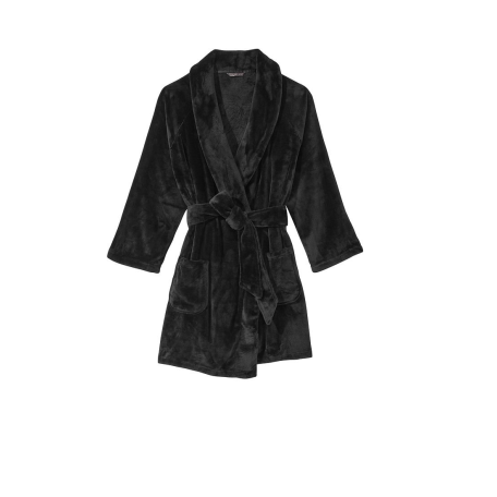Халат Victoria’s Secret Short Cozy Robe Black Embossed Logo
