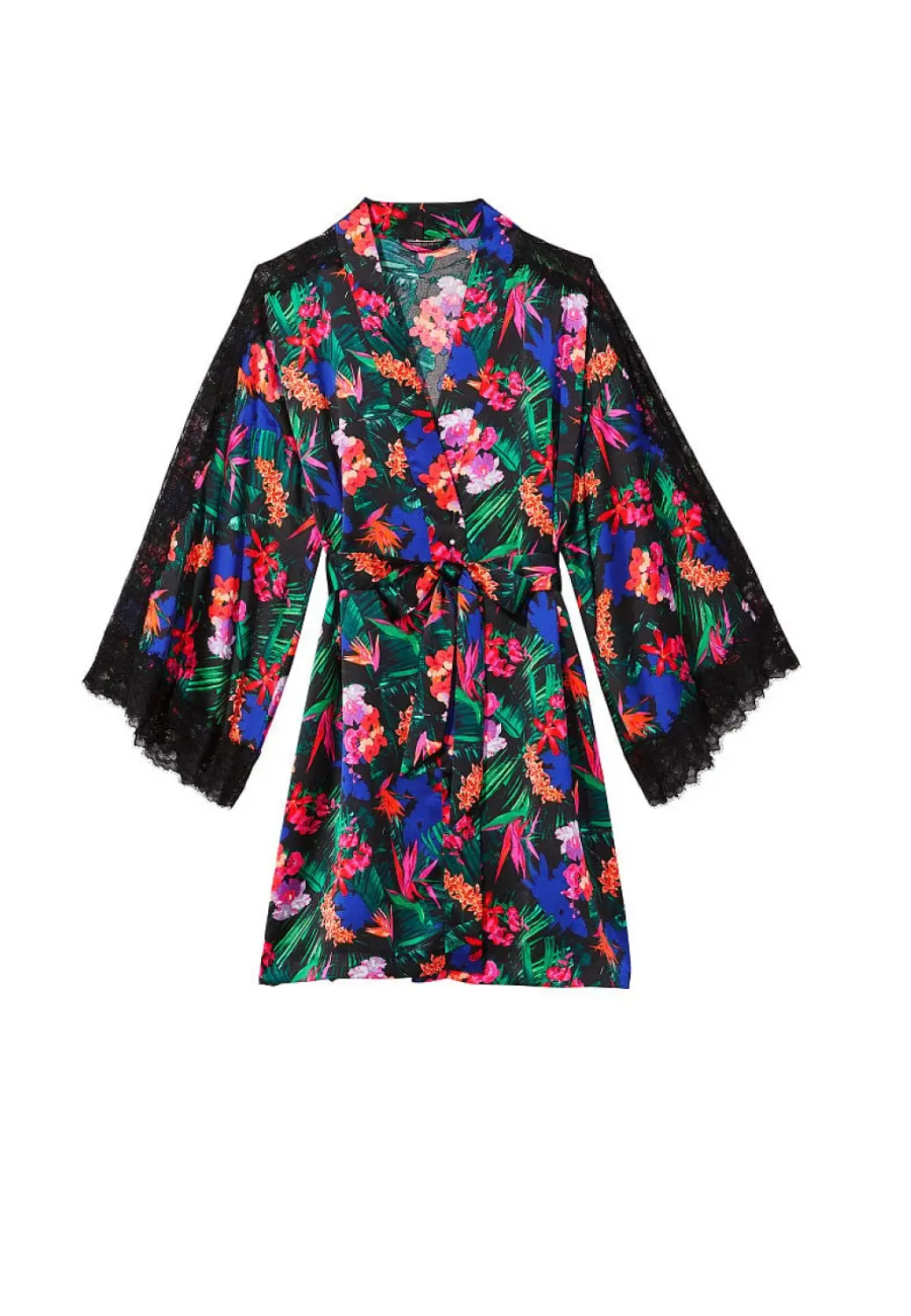 Атласний халат Victoria Secret Satin Robe Tropic Print