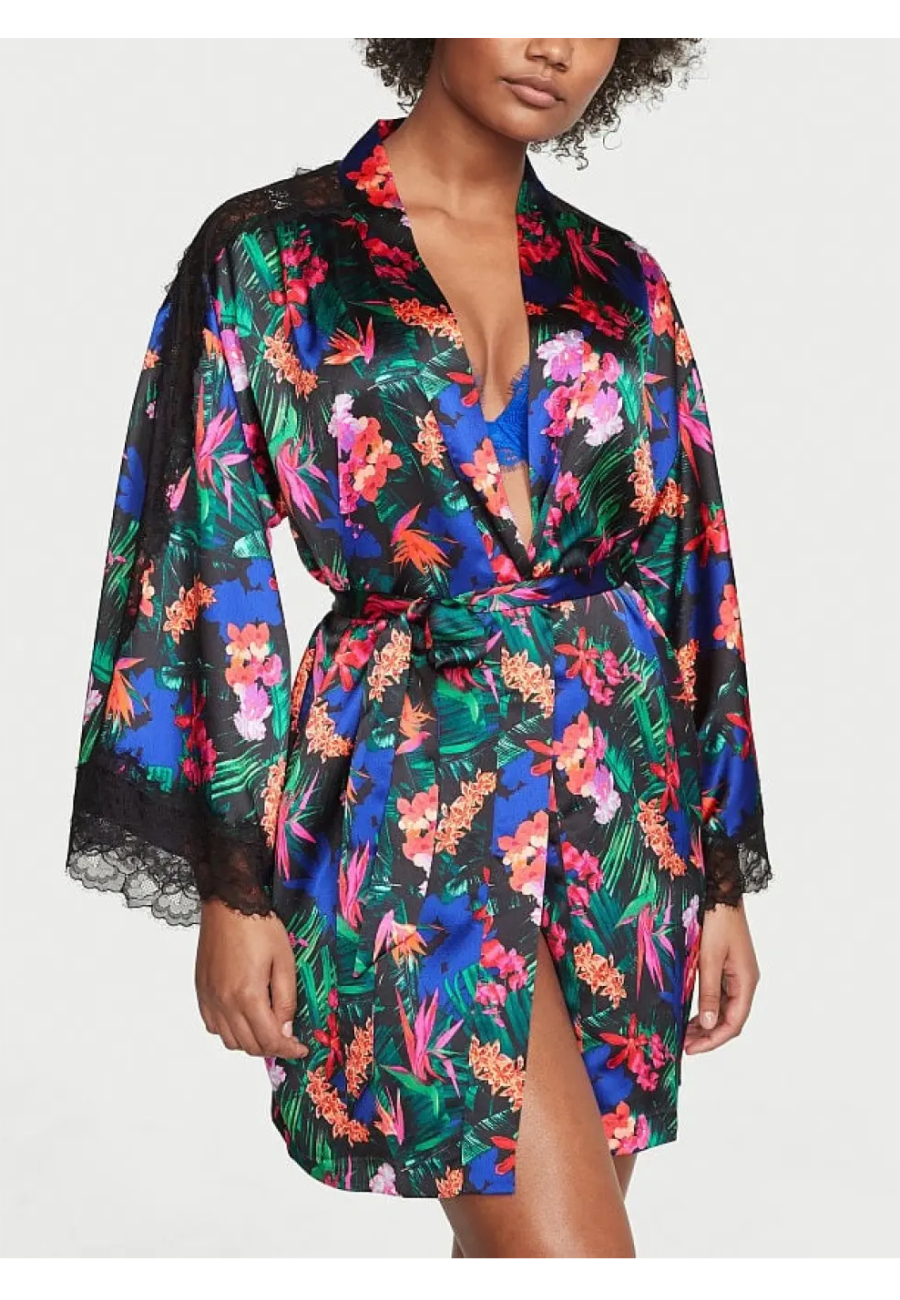 Атласный халат Victoria's Secret Satin Robe Tropic Print
