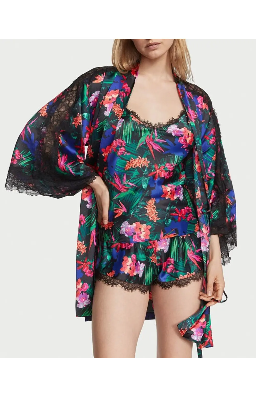 Атласный халат Victoria's Secret Satin Robe Tropic Print