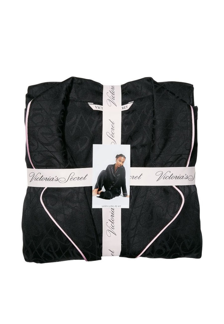 Сатинова піжама Victoria's Secret Set Black Logo Jacquard