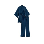 Сатиновая пижама Victoria's Secret 3-piece Satin Blue 