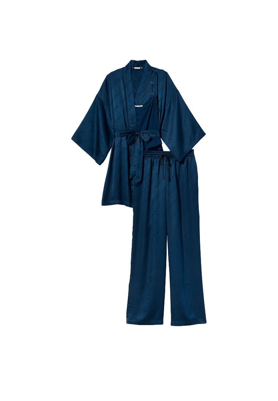Сатинова піжама Victoria's Secret 3-piece Satin Blue