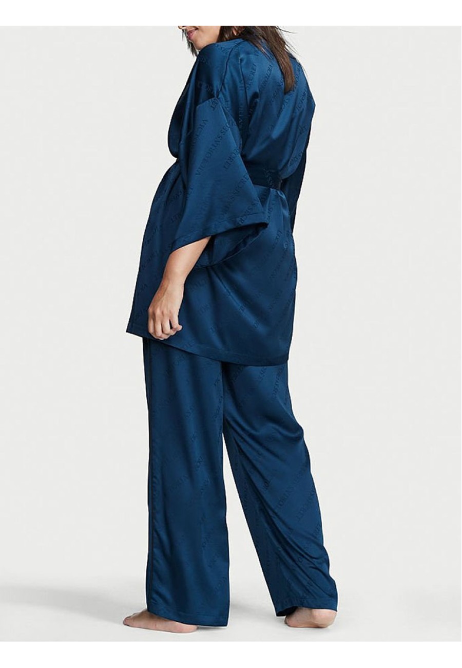 Сатиновая пижама Victoria's Secret 3-piece Satin Blue 