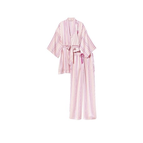 Сатиновая пижама Victoria's Secret 3-piece Satin Pink Stripe