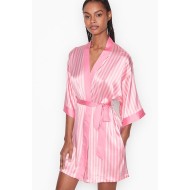 Атласный халат Victoria's Secret Satin Robe Pink Stripes