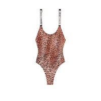 Сдельный купальник со стразами Виктория Сикрет Леопардовый принт Shine Strap One-piece