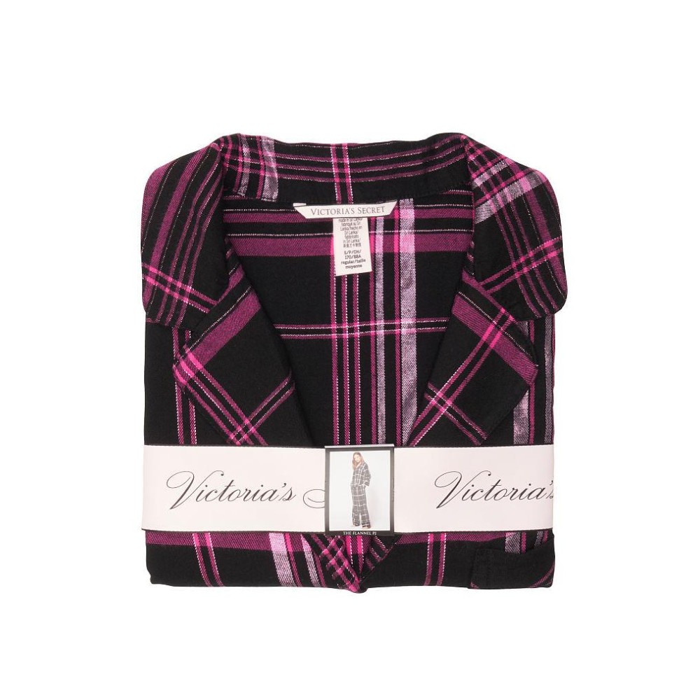 Пижама черная в розовую клетку VS Flannel Long PJ Set