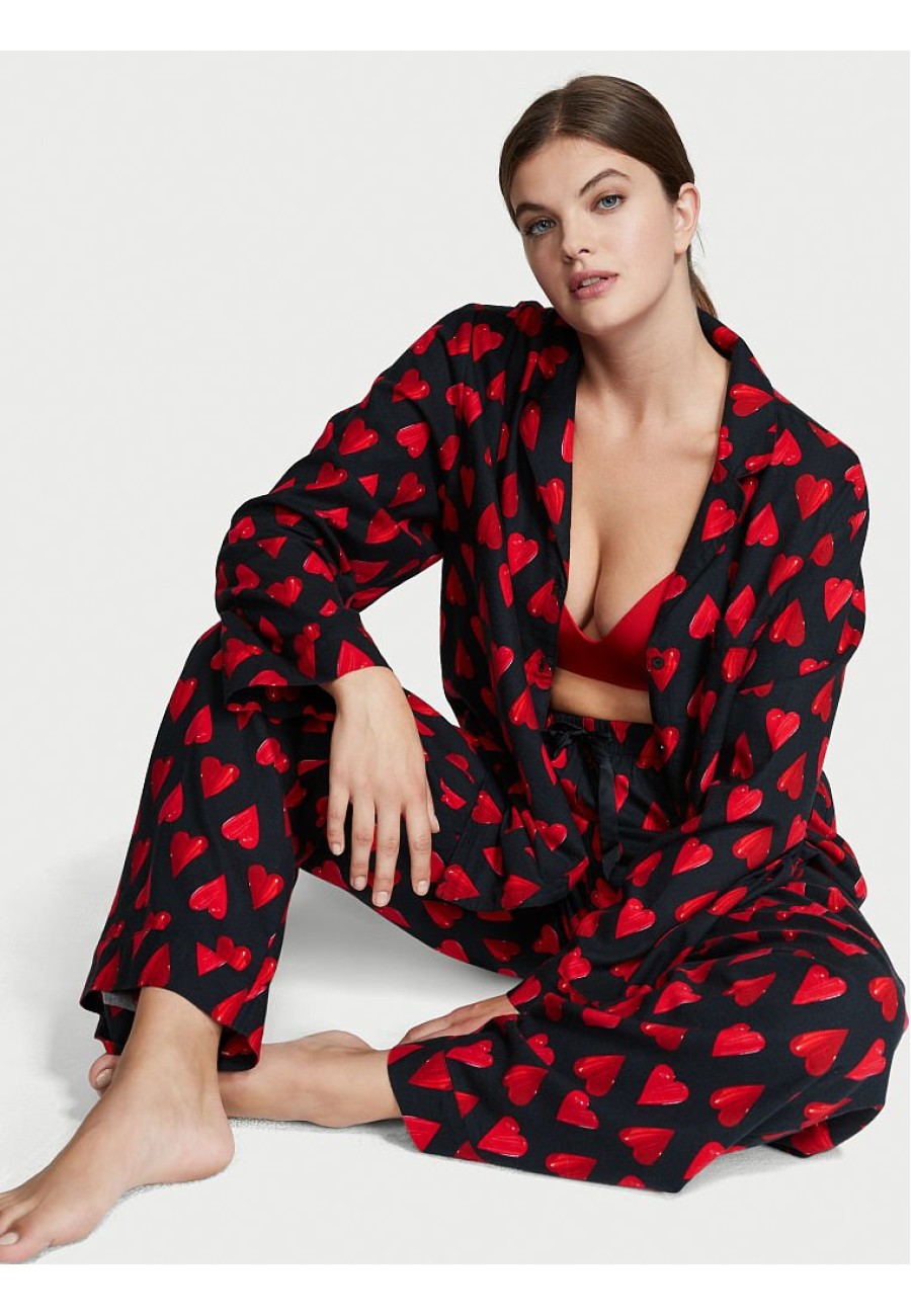 Пижама Victoria's Secret Flannel Long PJ Set Red Heart print