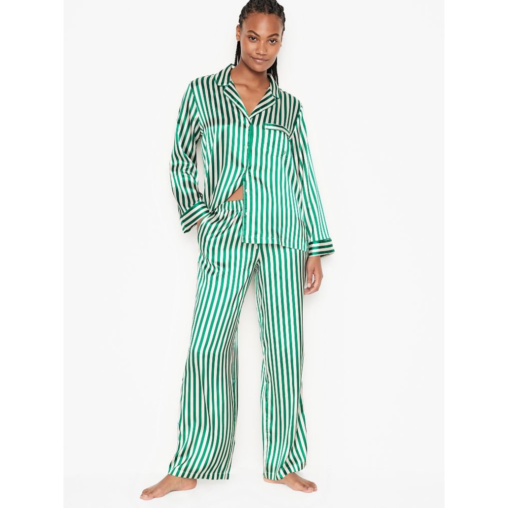 Пижама в зеленую полоску VS Satin Long PJ Set