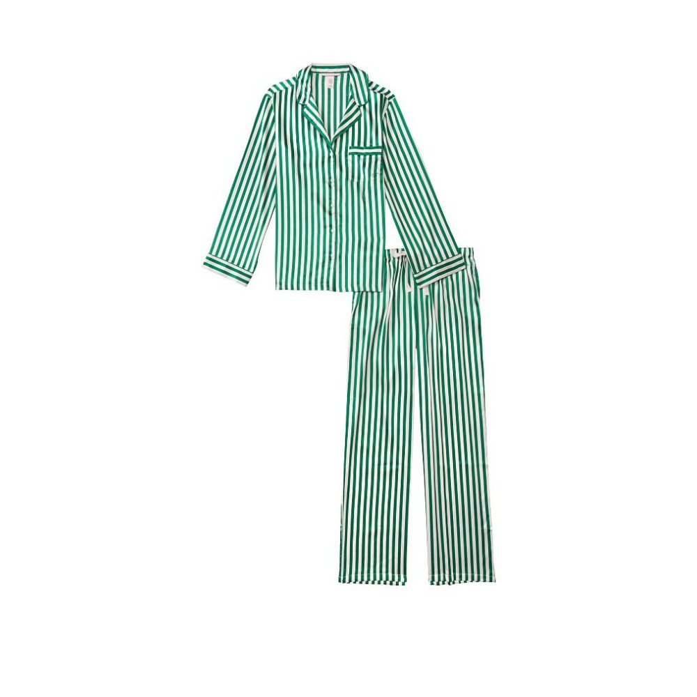 Піжама з зеленою смужкою Вікторія Сікрет Satin Long PJ Set