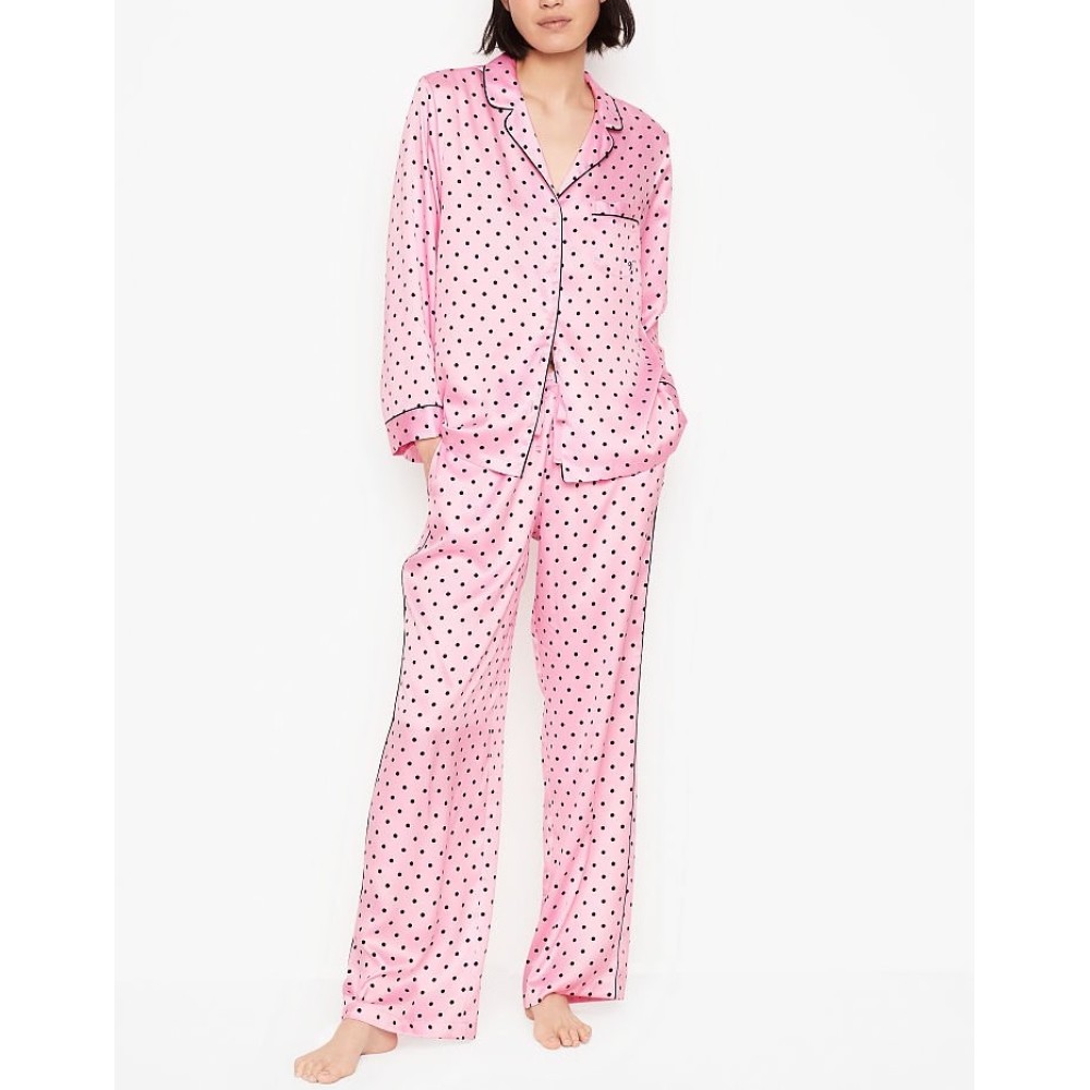 Розовая Пижама VS Satin Long PJ Set Logo print