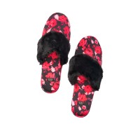 Тапочки Вікторія Сікрет з принтом троянди VS Signature Satin Slippers