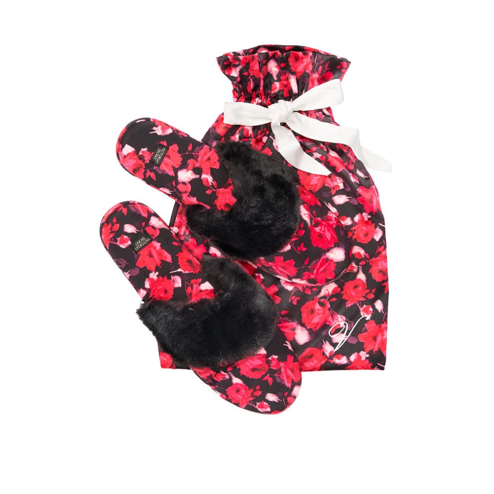 Тапочки Вікторія Сікрет з принтом троянди VS Signature Satin Slippers