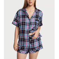 Пижама Flannel Short Pajama Set Pink Blue & Black Plaid