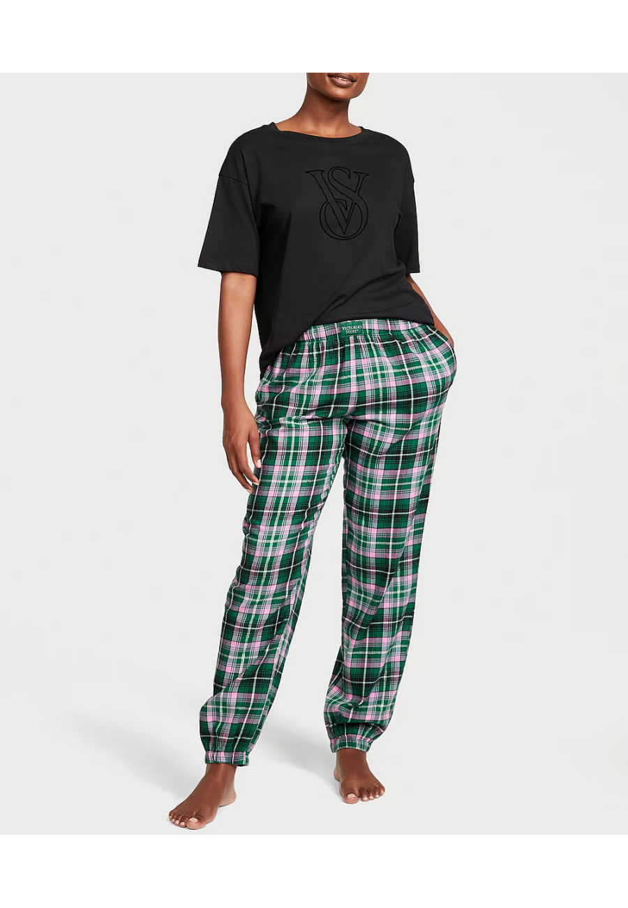Пижама Flannel Jogger Tee-Jama Set Green/Pink Pop Plaid