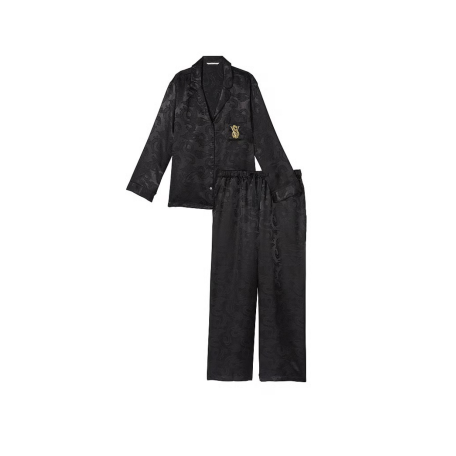 Сатинова піжама Victoria's Secret Satin Long Pajama Set Black Dragon