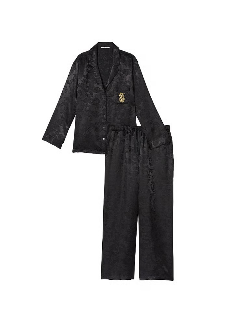 Сатиновая пижама Victoria's Secret Satin Long Pajama Set Black Dragon