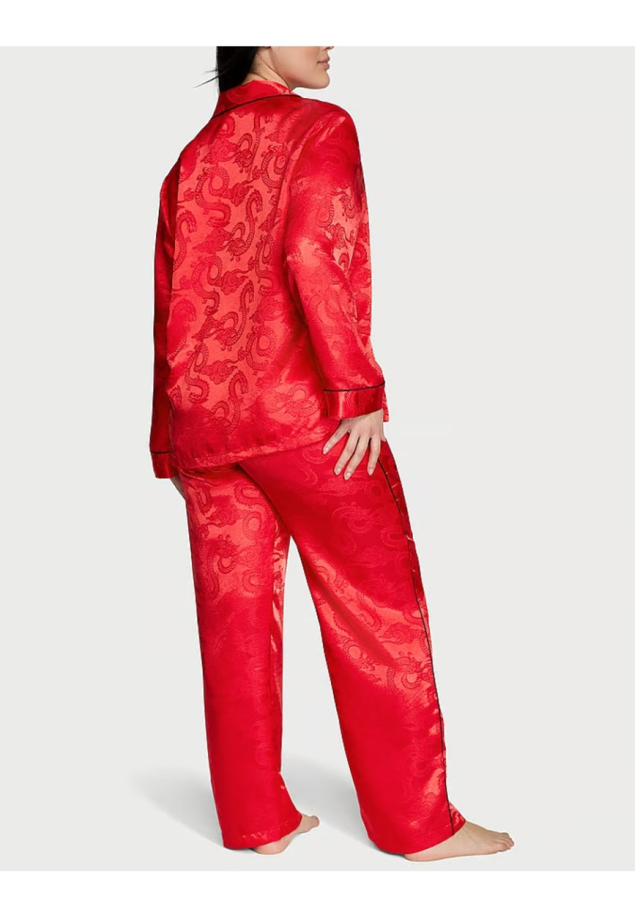 Сатинова піжама Victoria's Secret Satin Long Pajama Set Lipstick Dragon