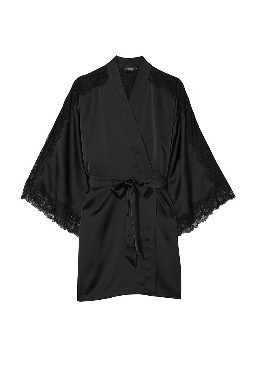 Сатиновий халат Luxe Satin Lace Inset Robe Black